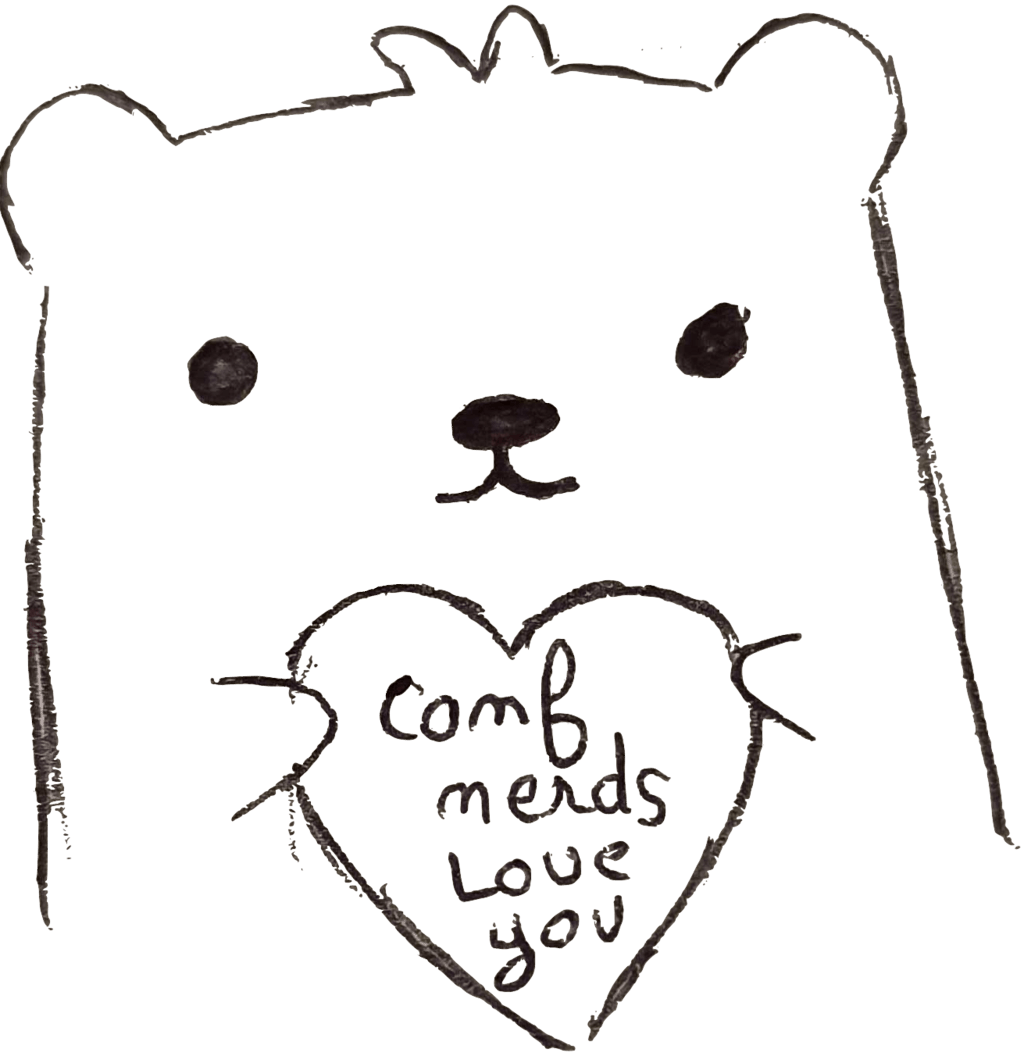 Cartoon drawing of bear holding heart saying ConfNerds love you